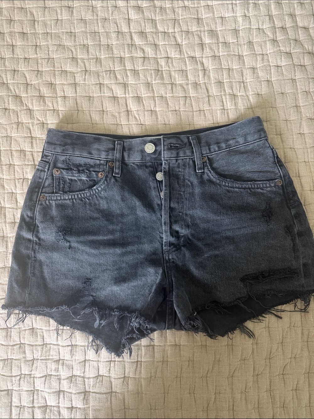 Agolde Black Distressed Denim Cutoff Shorts